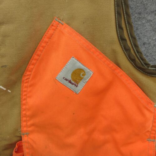 VTG Carhartt Vest Mens Large Brown Orange VU250 Hunting Game Bag Distressed 90s - Picture 4 of 24
