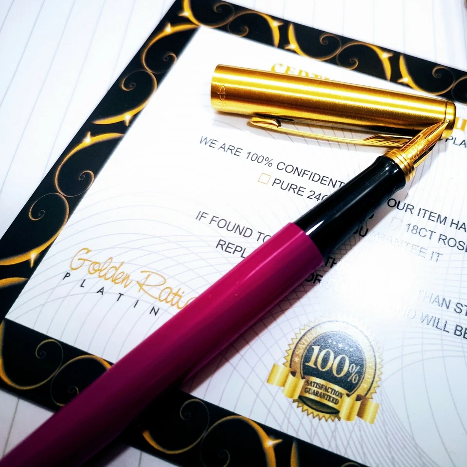 24k Gold Plated Parker Jotter Fountain Classic Pink Writing Pen Gift - Image 2 of 2