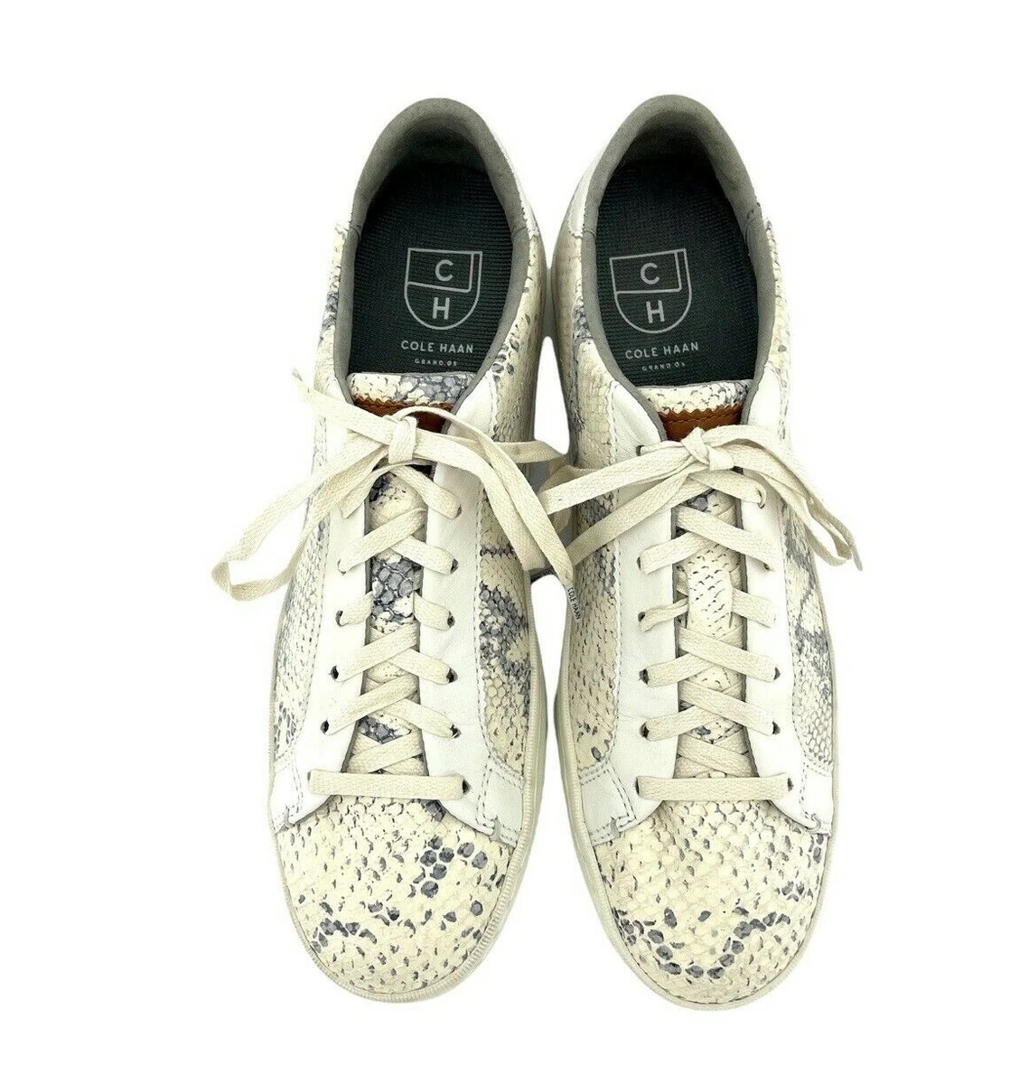 Cole Haan Sneakers Womens Margo White Snake Print Leather Lace Up SZ 9 SH06