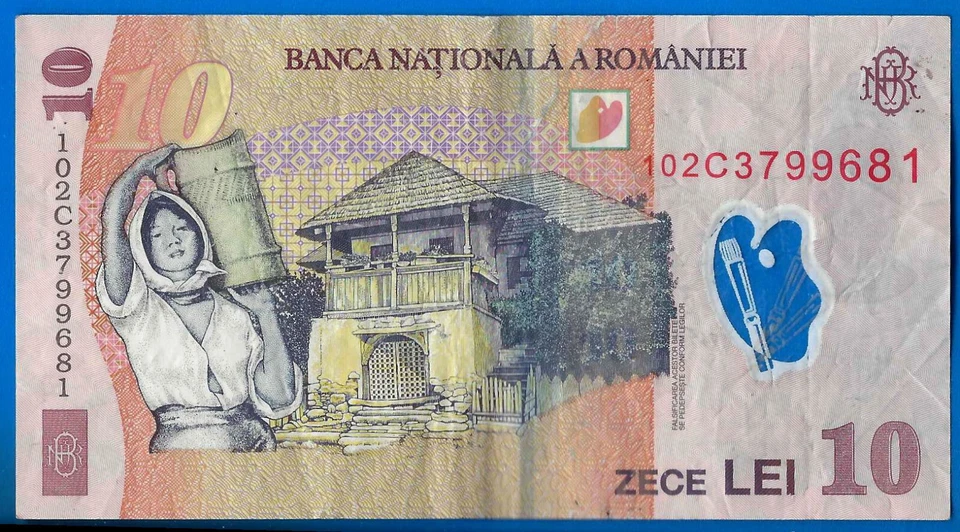 Romania 10 Lei 2008 Grigorescu Nico Polymer Centrale Europe Free Shipping World - Image 2 of 3
