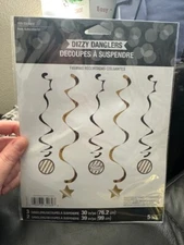 Black and Gold Happy Birthday Hanging Danglers 5CT.  Party Decorations New!!!