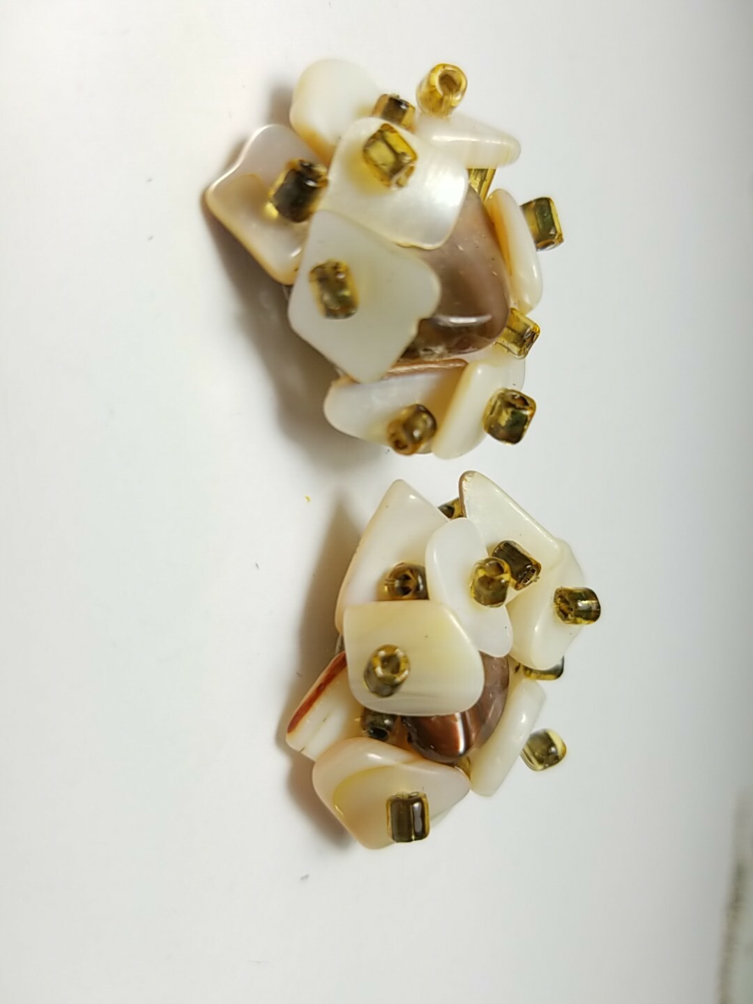 Antique Japan Made Mother of Pearl Clip on Earrings Gem