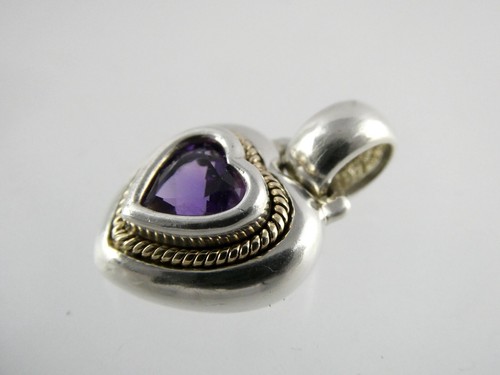 Ross Simons Sterling Silver 14k Gold Amethyst Heart Pendant 925 6g 1 Inch Length - Picture 2 of 14