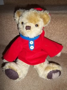 red teddy bear with cap