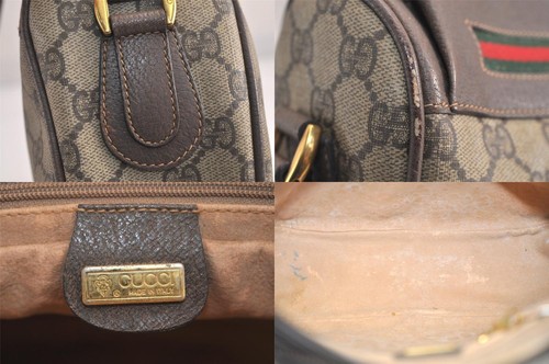 Authentic GUCCI Web Sherry Line Shoulder Bag GG PVC Leather Brown Junk 4997M - Foto 10 di 10