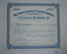 200 Aktien &agrave; 2 Shillings The South American Copper Company 29.Juni 1928 (127516)