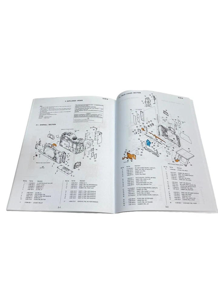 Sony Alpha 9 A9 ILCE-9 Manual de servicio Lista de piezas Original Sony OEM NO ES UNA COPIA Foto 4 de 4