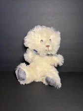 Greenbrier International Cream Colored Plush Teddy Bear w/ Plaid Feet & Bow 8.5"