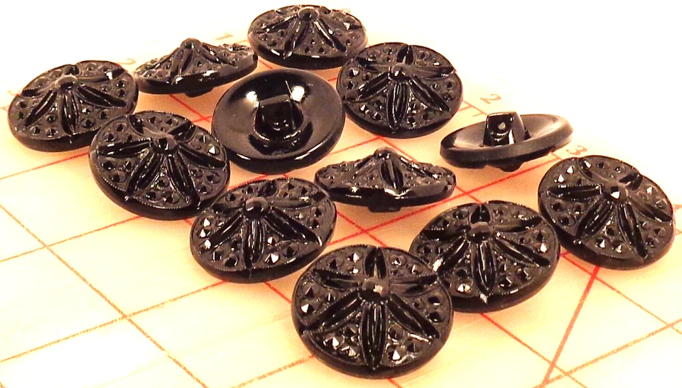 10 复古大号德国玻璃柄纽扣黑色 coneflower 1" 26 毫米沙币 — 第 4/4 张图片