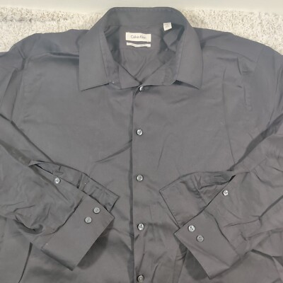 Calvin Klein Men's Dress Shirt Slim Fit Non-iron Herringbone, Black, 17  34/35 XL | eBay