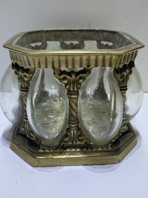 Antique Egyptian Decorative brass and blown glass with Lid