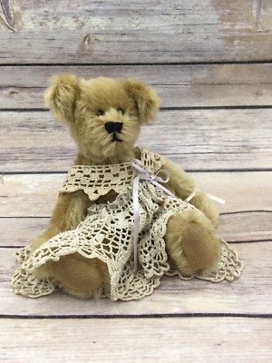 Handmade Mohair Jointed Caramel Bear Crochet Dress 7.5 Handmade Mohair Jointed Caramel Bear Crochet Dress 7.5