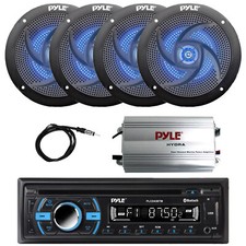 Pyle CD Bluetooth Radio, Amp, 4x 5.25" 180 Watt Blue Flash LED Speakers, Antenna