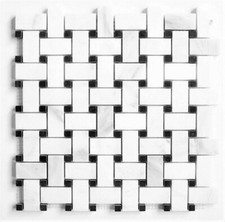 Carrara 1.2x2 Honed w/ Black Marble Dots Basketweave Floor Mosaic Tile Bathroom