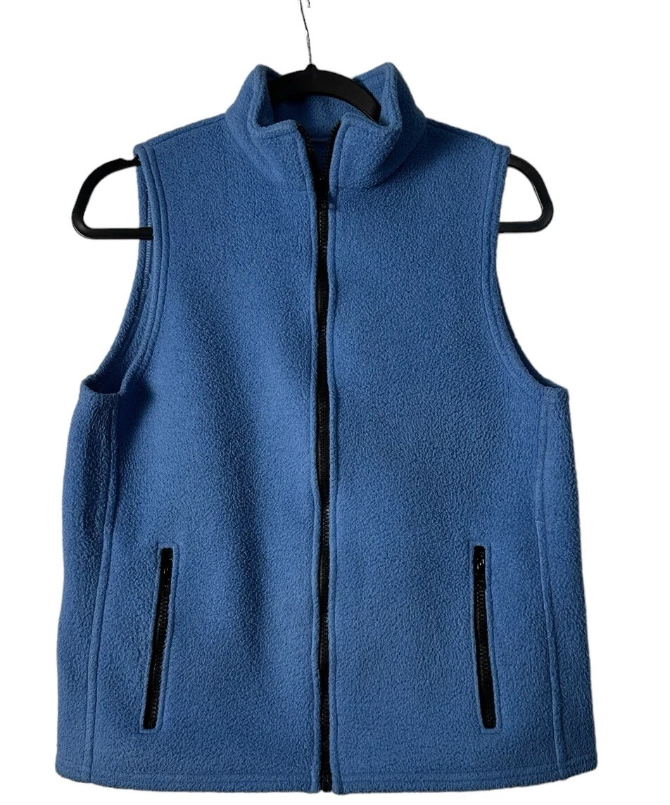 Vintage Ragged Mountain Blue Black Fleece Vest Full Zip Men’s Size Medium