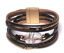 JENIA Multi Layer Cuff Leather Wrap Bracelet Dark Brown, Black Gold >NEW<