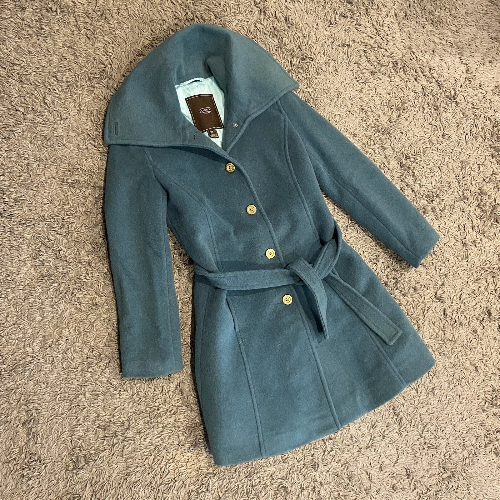 COACH Cappotto Donna Lana Mohair Cintura Verde Verde Verde Verde Verde Taglia XS