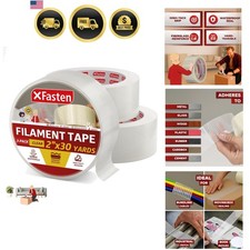 Filament Duct Tape, Transparent, 2 Inches x 30 Yards 3-Pack, Extreme Fibergla...