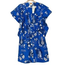 Farm Rio NWT Flutter-Sleeve Babydoll Mini Dress Size M Blue Tropical Vacation
