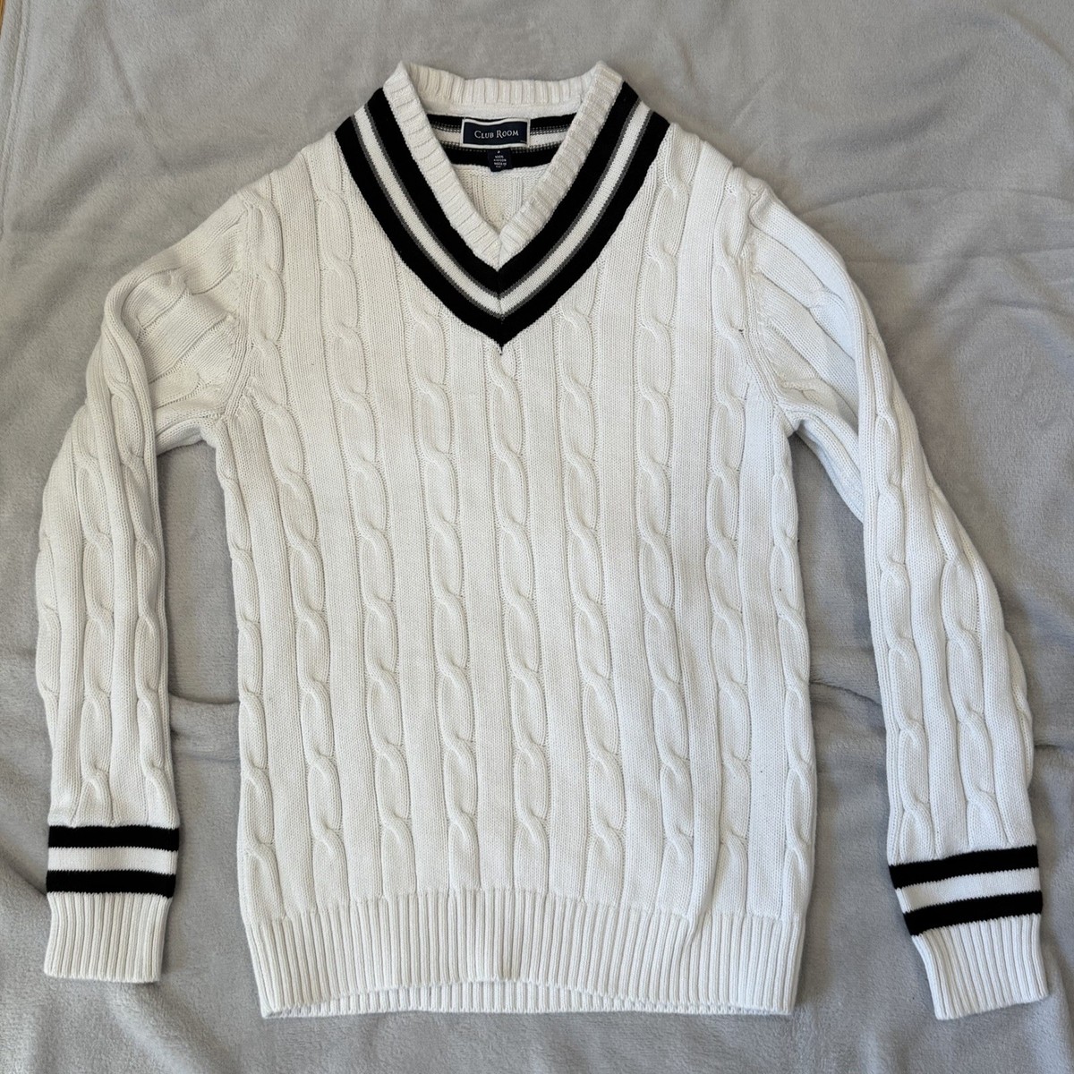 Men's Club Room Preppy White V-Neck Tennis Sweater- Size S | eBay