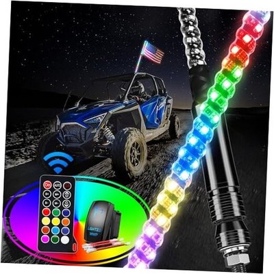  1PC 3FT LED Whip Light Spiral RGB Chasing RF Remote 3ft 1Pc Remote Control