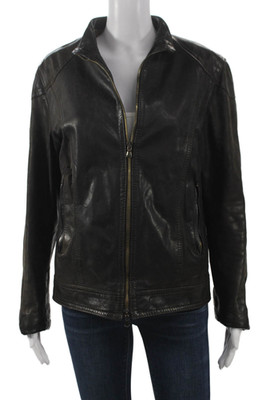 Vera Pelle Womens Basic Leather Jacket Black Zip Italian Size 48