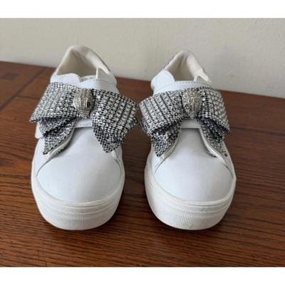 Kurt Geiger London White Girls Mini Laney Bow Shoes Size 2M/33 Crystal EUC