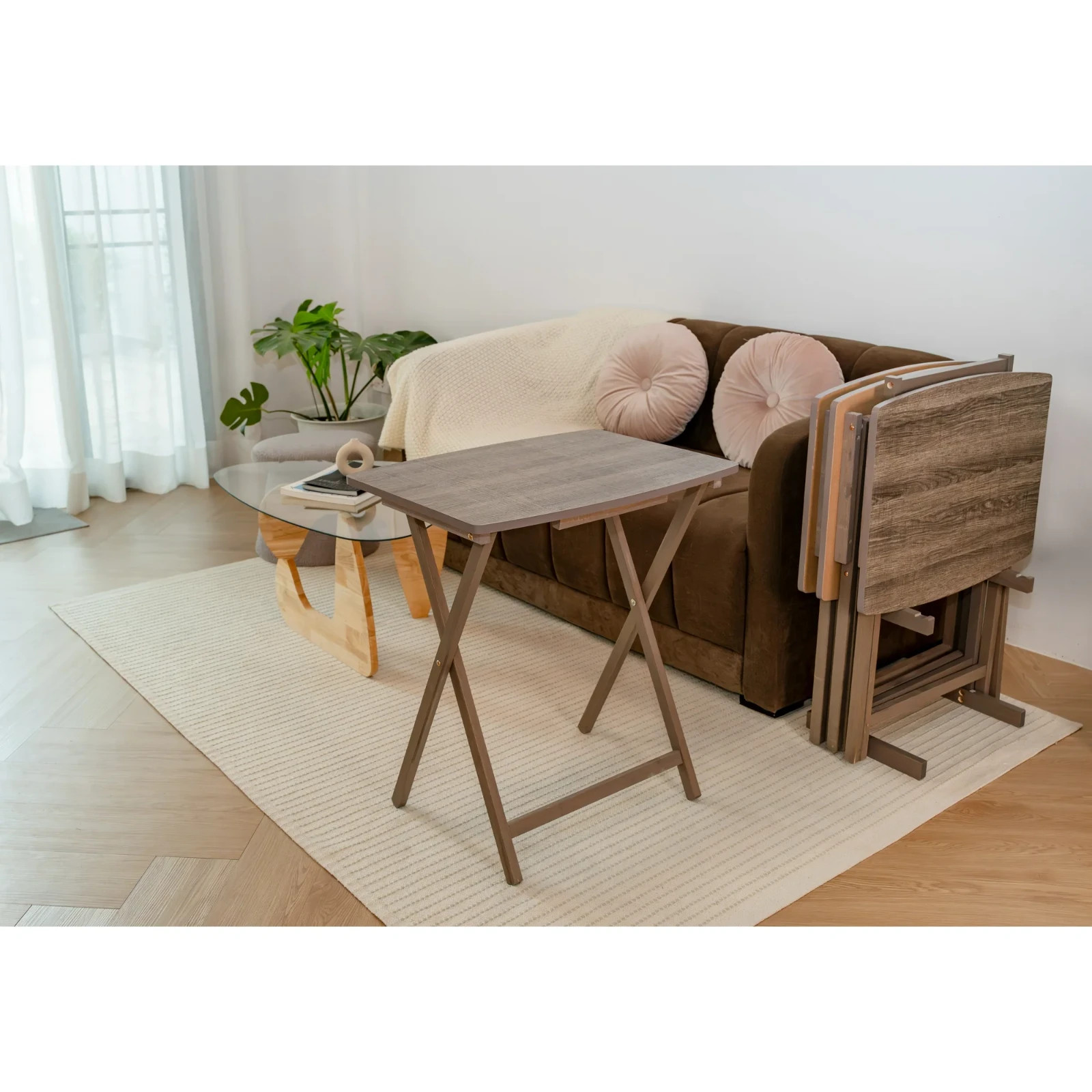 Mainstays Modern Indoor Folding XL Oversized Tray Table Set of 4 in Rustic Gray