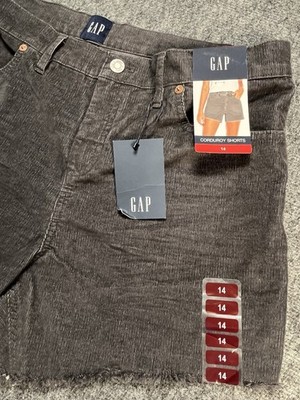 GAP Shorts Womens 14 Gray Corduroy Raw Edge Hem Stretch Cut Off Pockets NWT