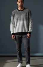 Alfani Sweater Men's Ribbed Knit Ombre Striped Pullover Cotton Grandpacore XL