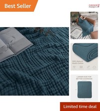 Muslin Cotton Throw Blanket 50x60 Breathable 6-Layer Quilted Design for Home