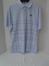 NEW MENS UNDER ARMOUR GOLF LIGHT BLUE GRAPHIC LOOSE FIT UPF 40 POLO SHIRT MEDIUM