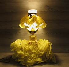 Vintage Closing Eye Doll Table Lamp 24 Victorian Yellow Dress WORKS