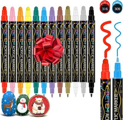 Betem 12 Colors Dual Tip Acrylic Paint Pens Markers, Premium Paint... 