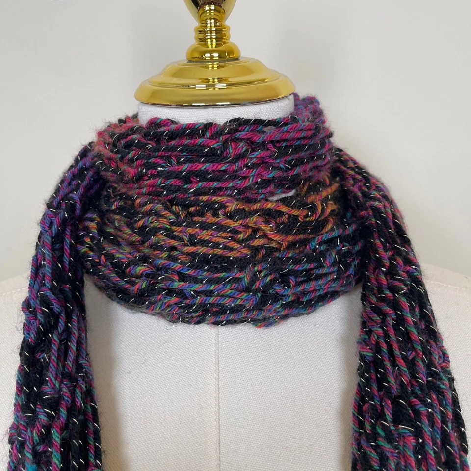 Bufanda ajustada de ganchillo tejida hecha a mano para mujer flecos metálicos brillantes Y2K Boho Chic Foto 3 de 4