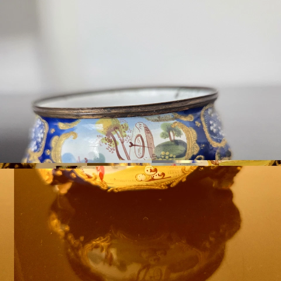 Saleron XVIIIè Battersea Emaillé Bleu 18thC Blue Enamel Salt Pot - Photo 3/4