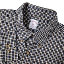 Brooks Brothers Button Down Shirt Mens XL Brown Plaid Non-Iron Cotton Pocket