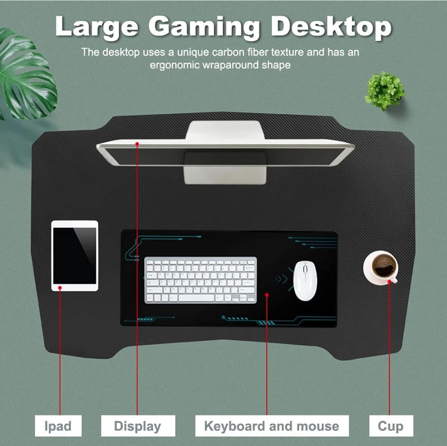 35.4" Shaped Gaming Desk with Headphone Hook, Ergonomic PC Workstation for Home - Image 4 of 4