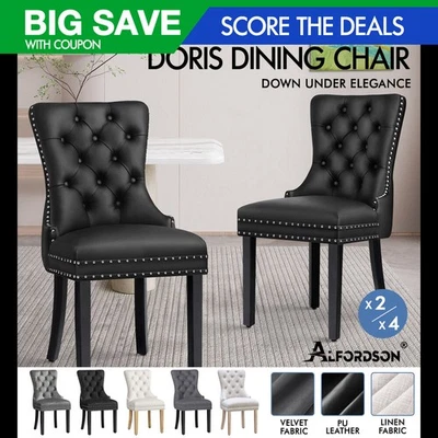 ALFORDSON Dining Chairs Kitchen Lounge Button Tufted Leather Velvet Fabric x2/4 - image 1 of 2