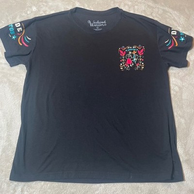 Dia De Muertos Weekend Warrior T Shirt Women's Large Black Day of the Dead