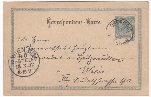 Obermais b.Meran,5 Heller Ganzsache, nach Wien,1902  (8)