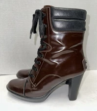 Tod's Aspen Lace Up Heeled Boots Brown Patent Leather Women’s 9 EU 40