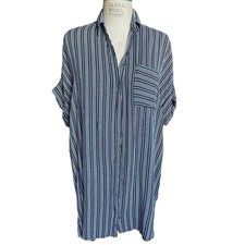 Faithfull the Brand Blue & White Oversized Collared Shirt Dress Size Medium