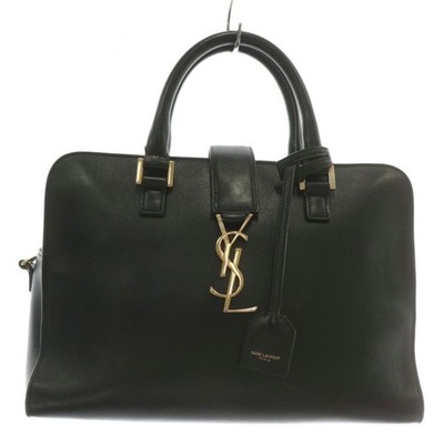 Saint Laurent Paris Baby Cabas Black Leather 2way Shoulder Bag Handbag Gold YSL