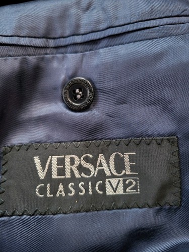 48C 38S VERSACE V2 blue Black Hopsack Loose-weave Wool Check Jacket Blazer Coat - Picture 6 of 9