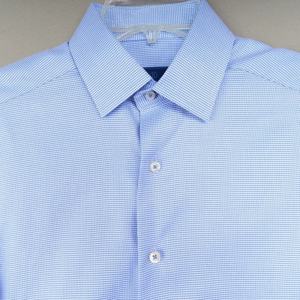 Camisa de Vestir David Donahue 15 34/45 Azul Micro Cuadros Calce Ajustado Cuello Extendido Foto 4 de 4