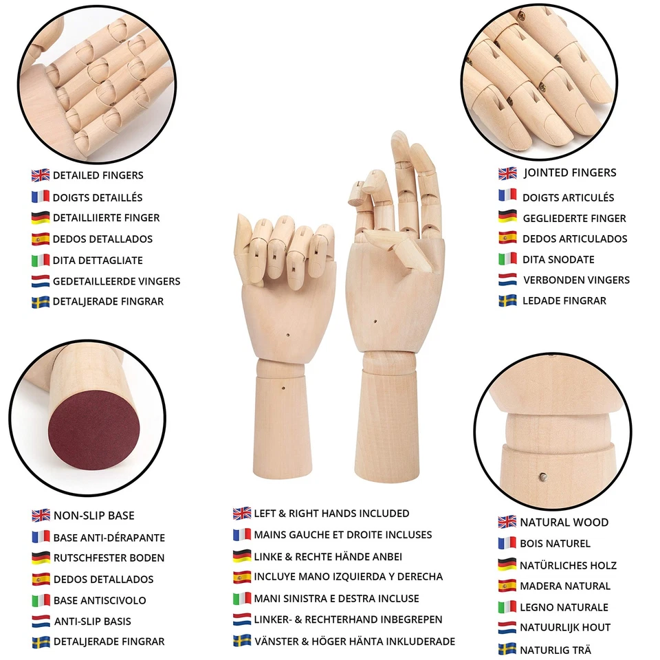Flexible Linke & Rechte Holz Hand Modellfiguren Deko Hand (2er Pack) 30 cm Hand - Bild 4 von 4