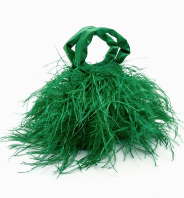 Zara Bucket Bag Feathers Top Handle Crossbody Shoulder Green Woman