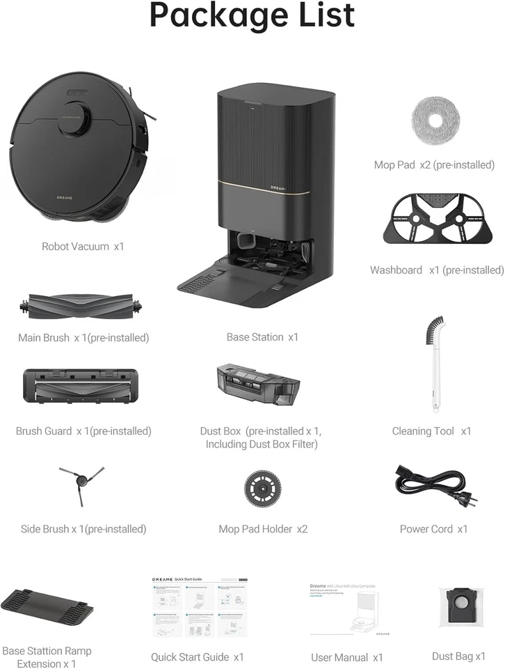 DREAME X40 Ultra Robot Vacuum 12000Pa Auto Refill 158°F Liftable Mop Self Clean - Image 4 of 4