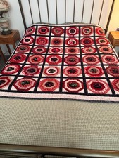 Vintage Handmade Quilt Red/Bl Floral Patchwor...